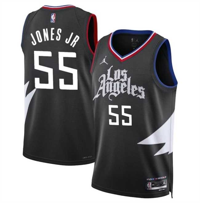 Mens Los Angeles Clippers #55 Derrick Jones Jr Black Statement Edition Stitched Jersey Dzhi